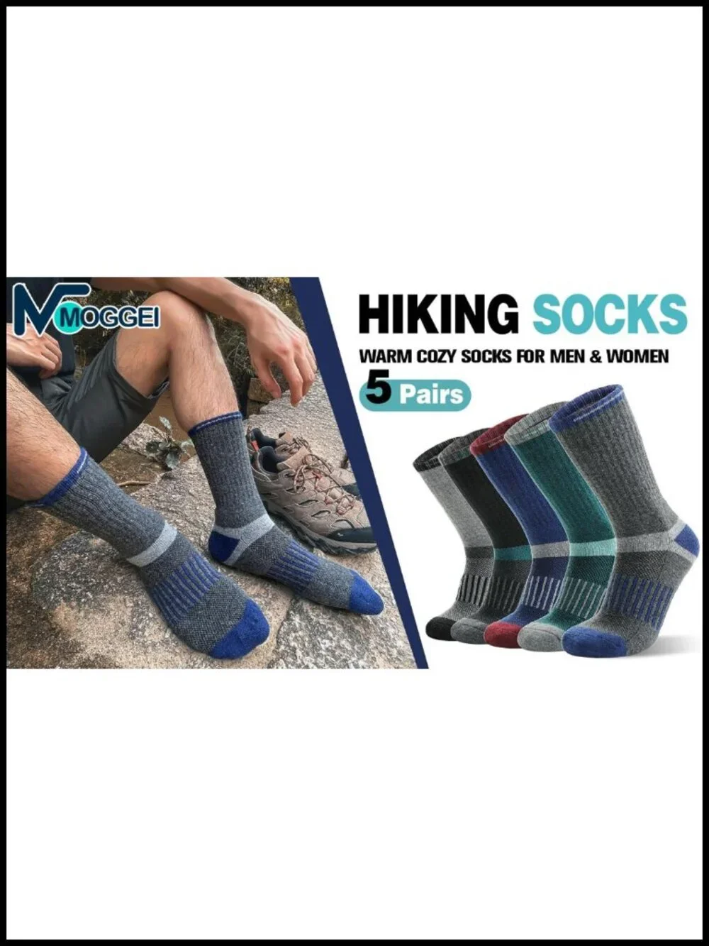 Merino Wool Hiking Socks 5 Pairs Thermal Cushioned Moisture Wicking Women Men